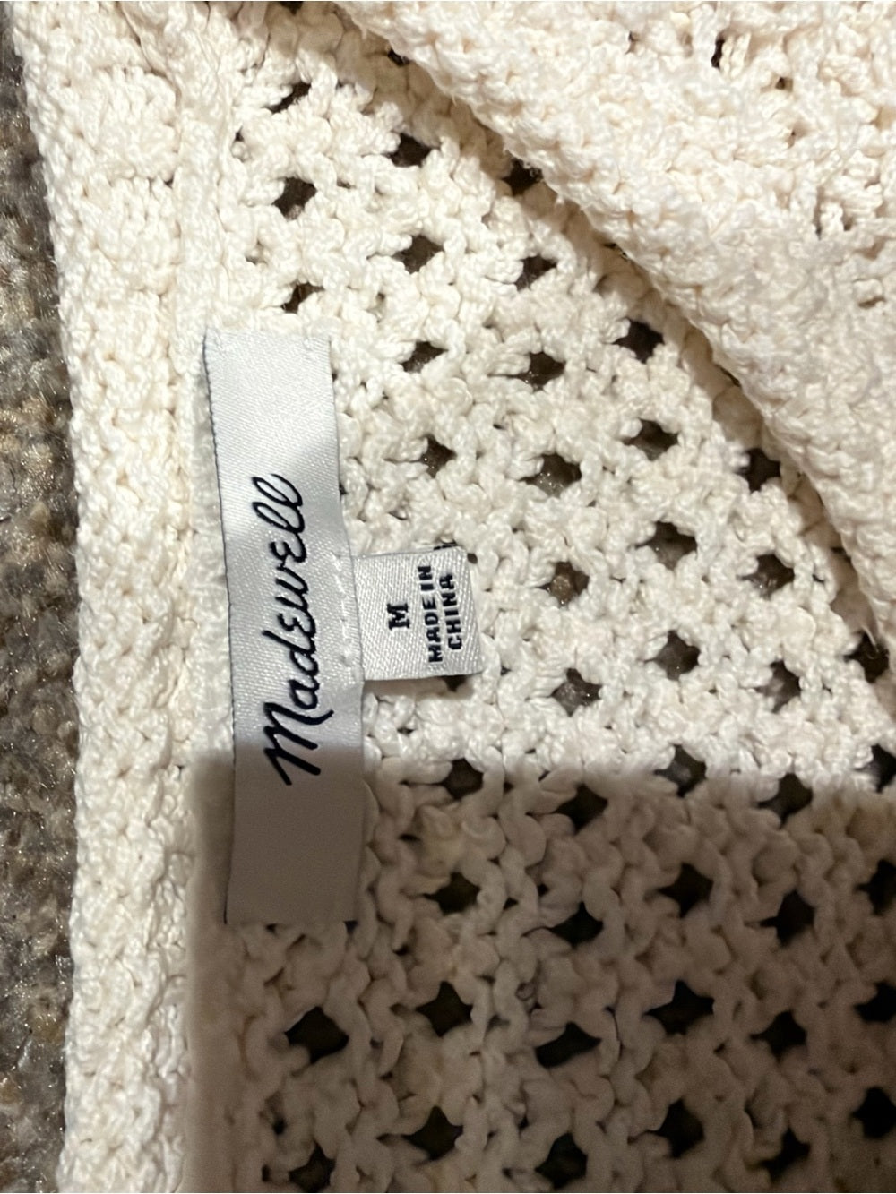 GT-0248 Madewell Ivory Crochet Open Knit Cotton Sweater M Coastal Boho