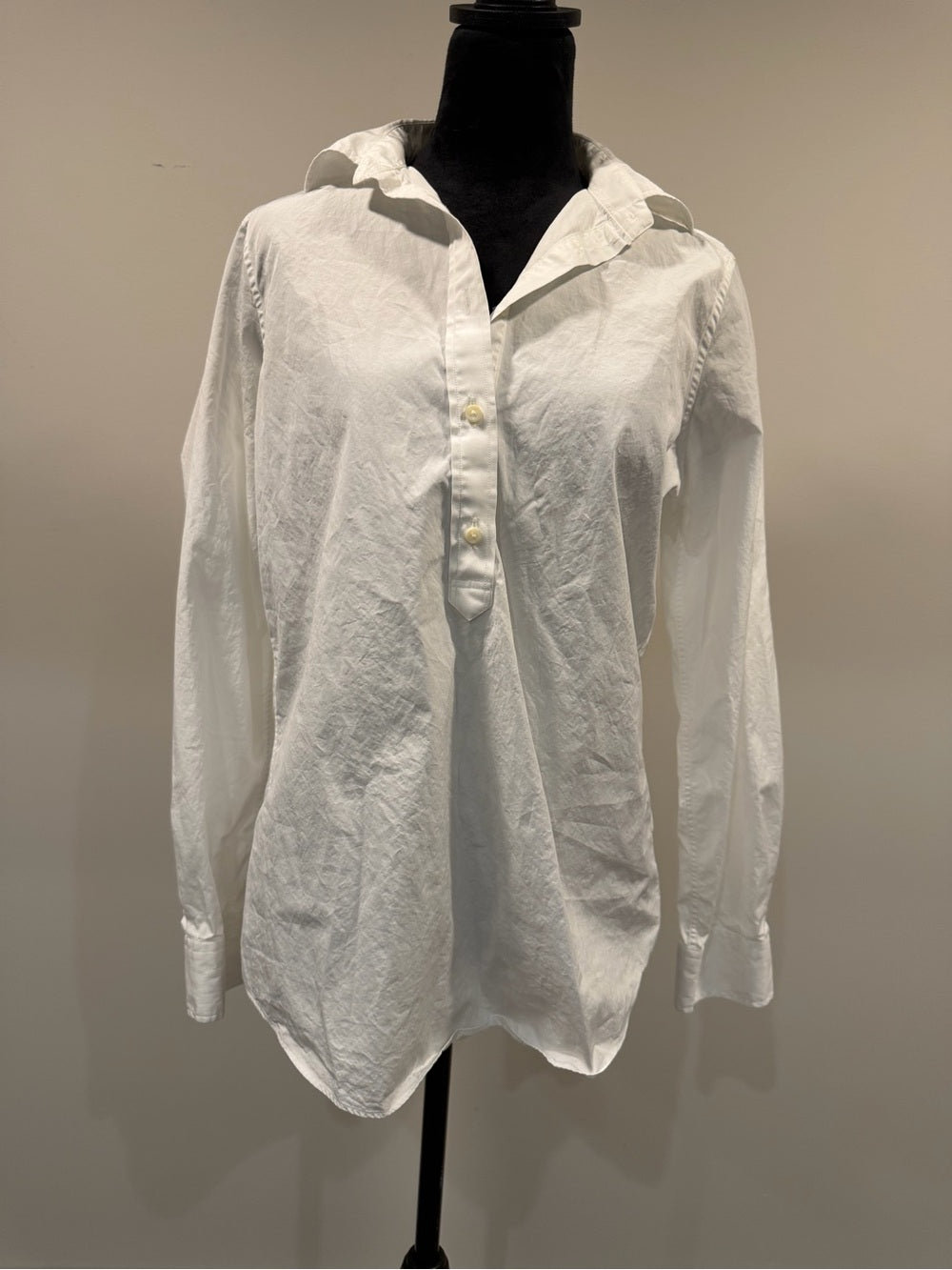 GT-0248 Ann Mashburn White Cotton Popover Tunic Shirt M Classic Minimalist
