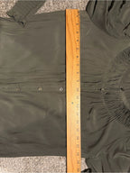 GT-0249 Ramy Brook Olive Green Ruched Button Front Blouse XS Smocked Cuffs