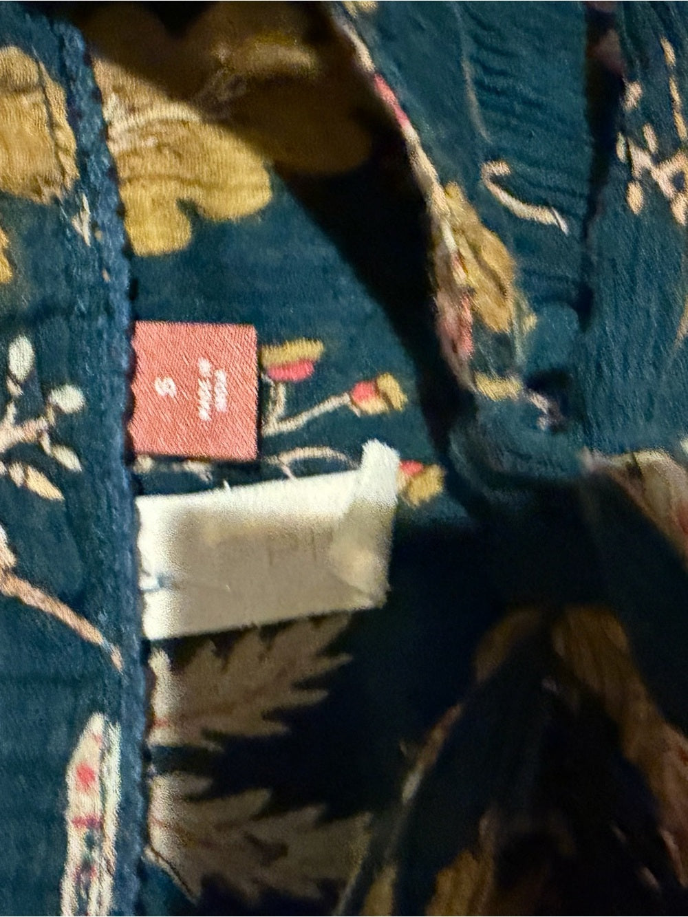GT-0251 Pilcro Anthropologie Teal Floral Tie Neck Blouse 100% Cotton Boho