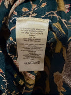 GT-0251 Pilcro Anthropologie Teal Floral Tie Neck Blouse 100% Cotton Boho