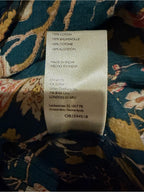 GT-0251 Pilcro Anthropologie Teal Floral Tie Neck Blouse 100% Cotton Boho