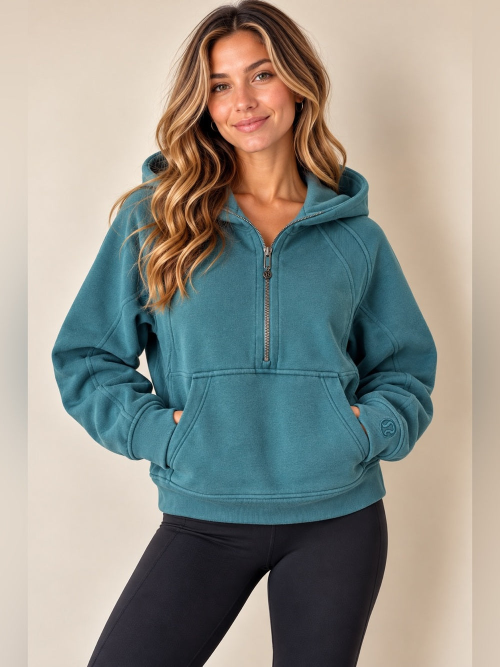 Lululemon Teal Half Zip Scuba Hoodie M/L Kangaroo Pocket Athletic Pullover
