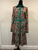GT-0253 Brooks Brothers Red Fleece Floral Midi Shirt Dress Green Trim Size 8