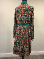 GT-0253 Brooks Brothers Red Fleece Floral Midi Shirt Dress Green Trim Size 8