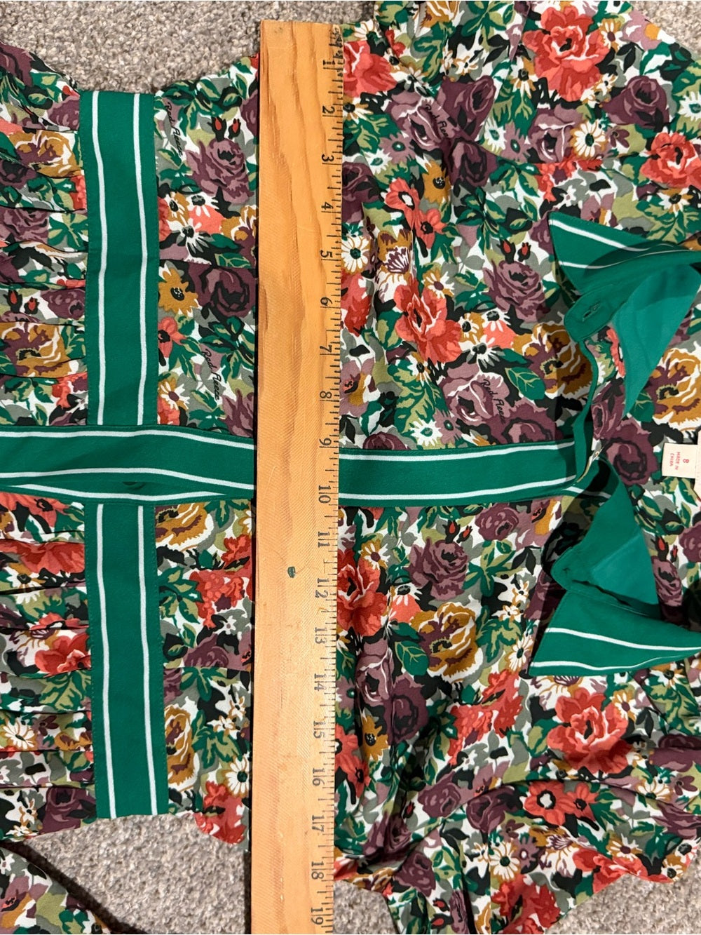 GT-0253 Brooks Brothers Red Fleece Floral Midi Shirt Dress Green Trim Size 8