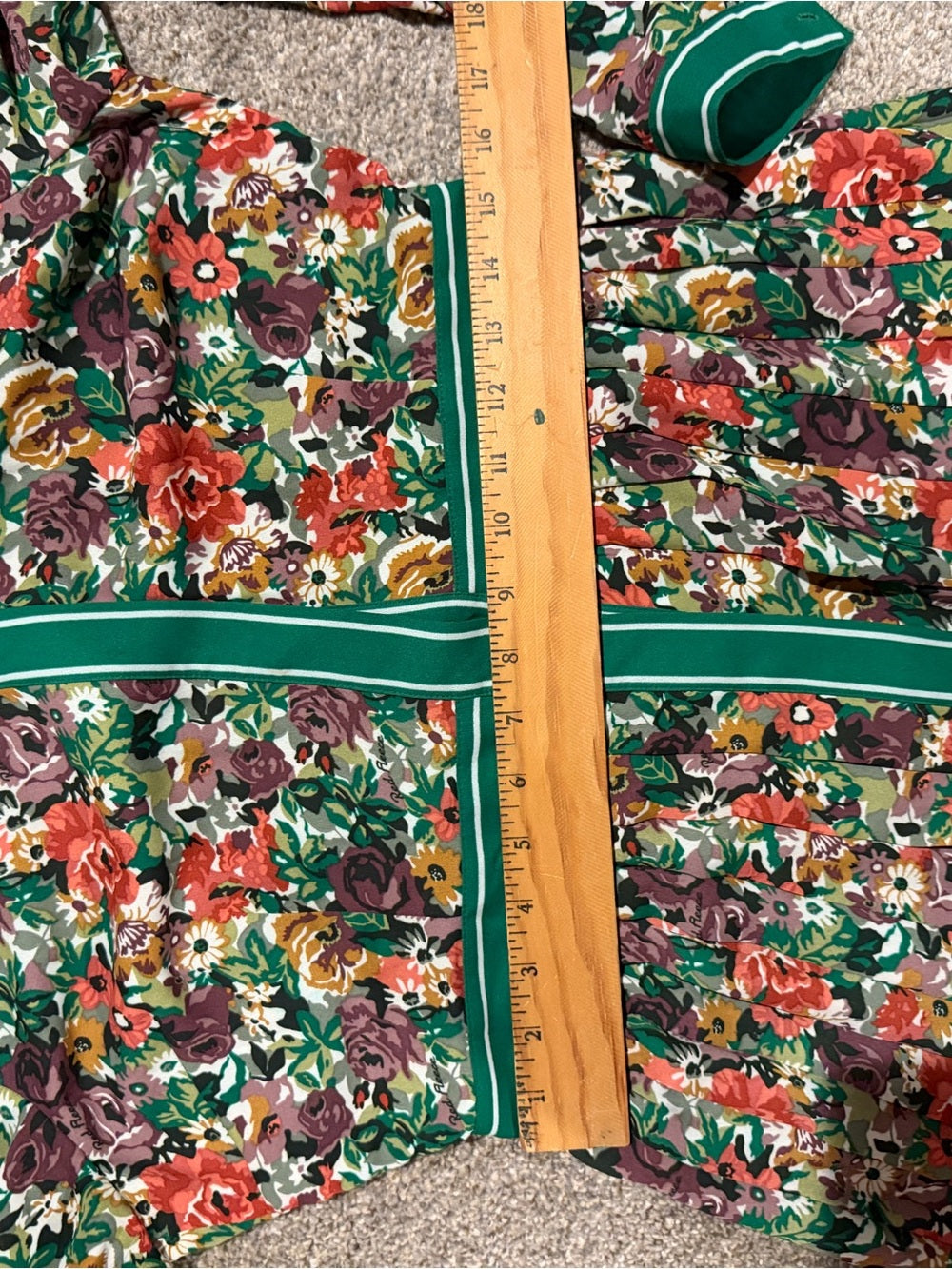 GT-0253 Brooks Brothers Red Fleece Floral Midi Shirt Dress Green Trim Size 8