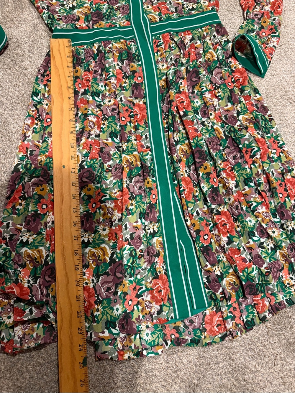 GT-0253 Brooks Brothers Red Fleece Floral Midi Shirt Dress Green Trim Size 8