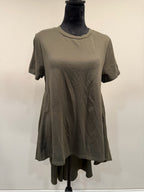 GT-0225 English Factory Olive Green High Low Mixed Media Tunic Top M NWT