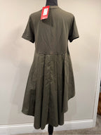 GT-0225 English Factory Olive Green High Low Mixed Media Tunic Top M NWT