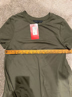 GT-0225 English Factory Olive Green High Low Mixed Media Tunic Top M NWT