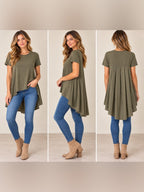 GT-0225 English Factory Olive Green High Low Mixed Media Tunic Top M NWT