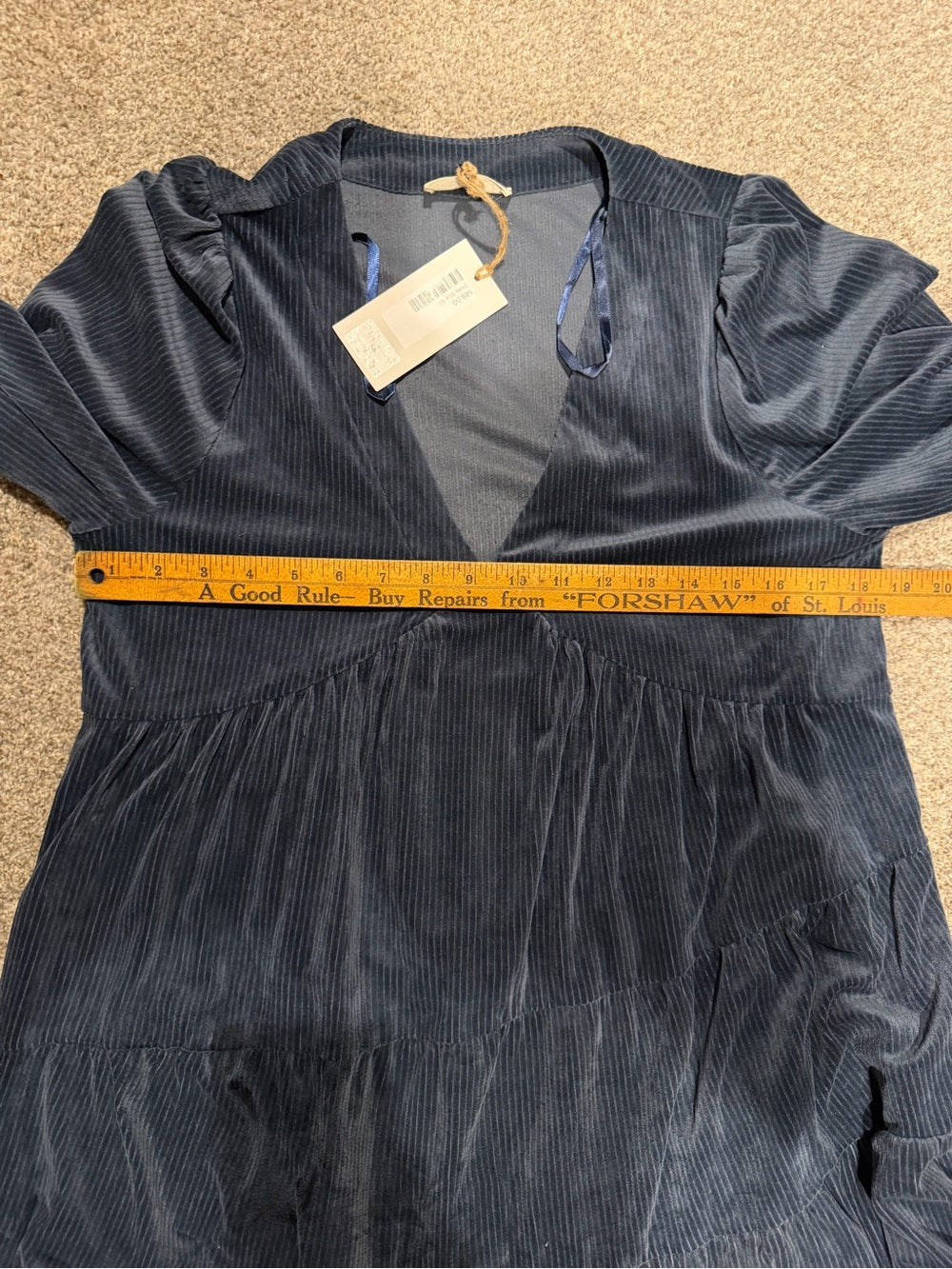 V-Neck Long Sleeve Tiered Corduroy Dress in Slate Blue