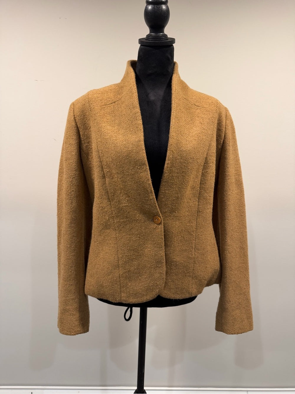 SAHZA Camel Wool Blend Bouclé Blazer Jacket Single Button Tailored Vintage