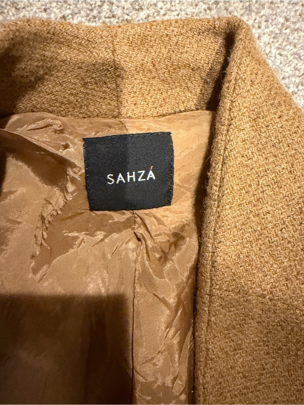 SAHZA Camel Wool Blend Bouclé Blazer Jacket Single Button Tailored Vintage