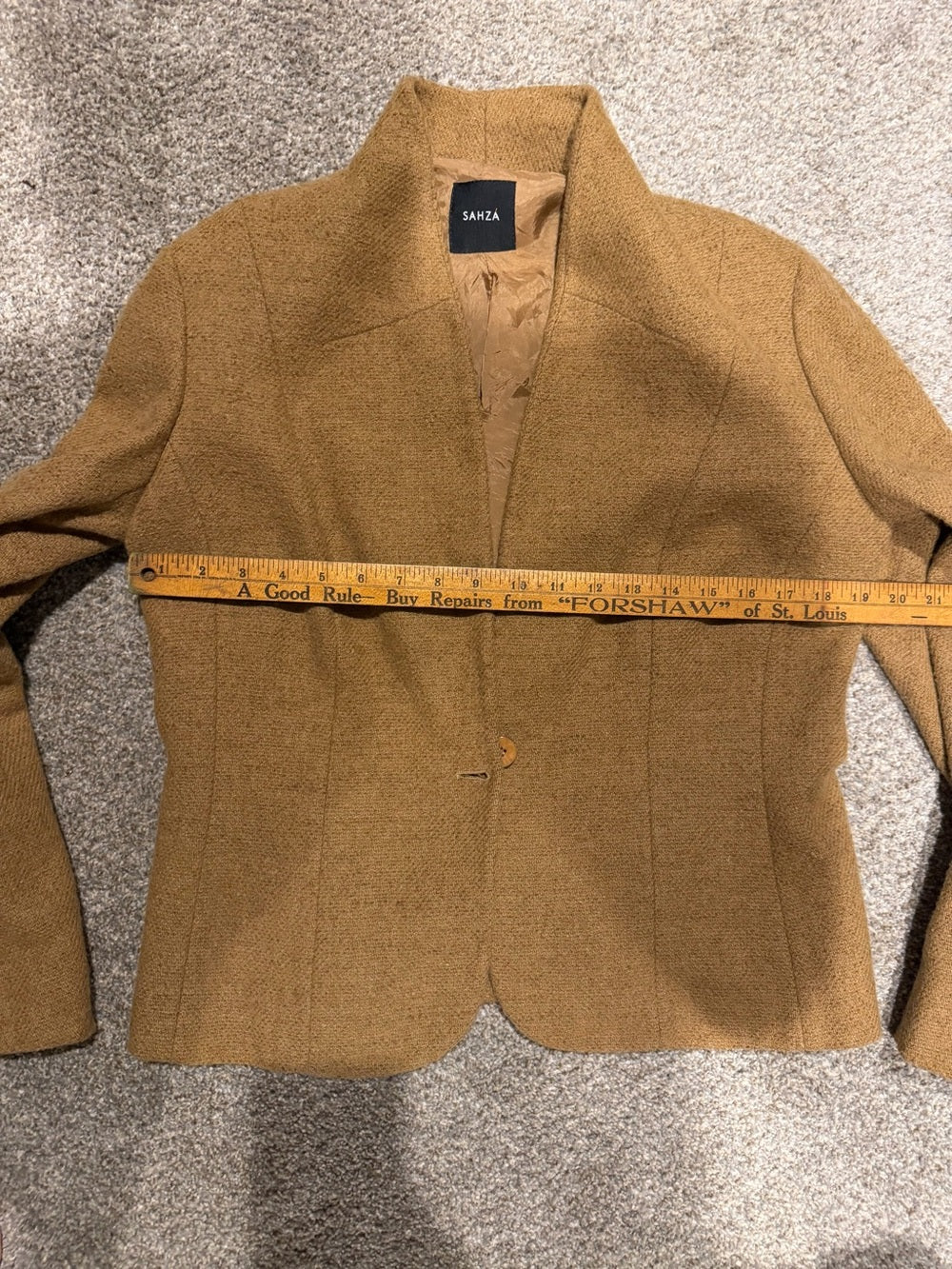 SAHZA Camel Wool Blend Bouclé Blazer Jacket Single Button Tailored Vintage