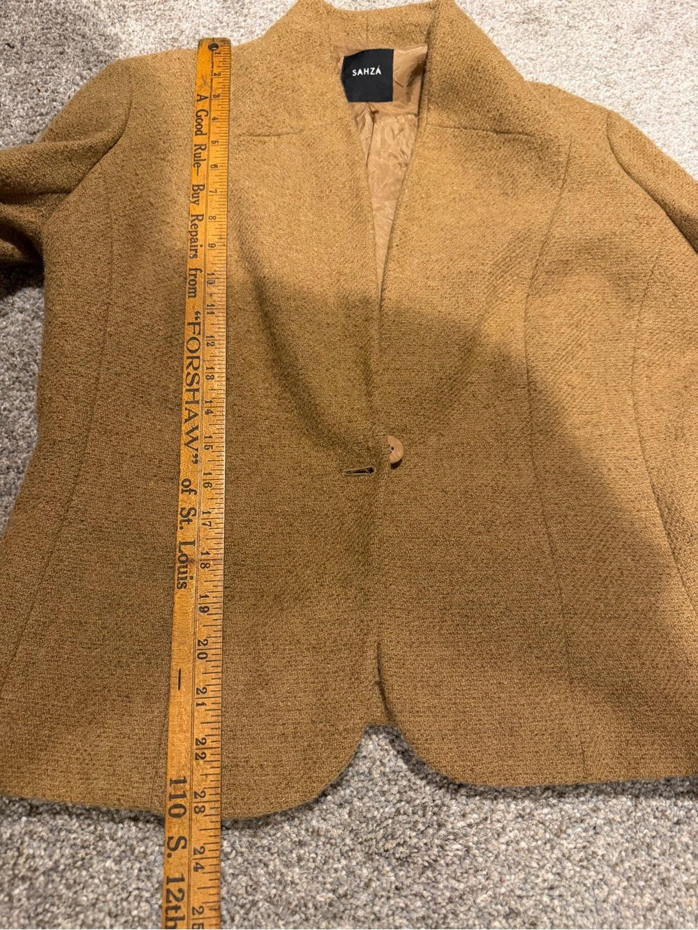 SAHZA Camel Wool Blend Bouclé Blazer Jacket Single Button Tailored Vintage