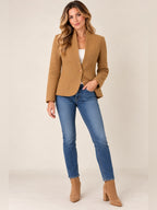 SAHZA Camel Wool Blend Bouclé Blazer Jacket Single Button Tailored Vintage