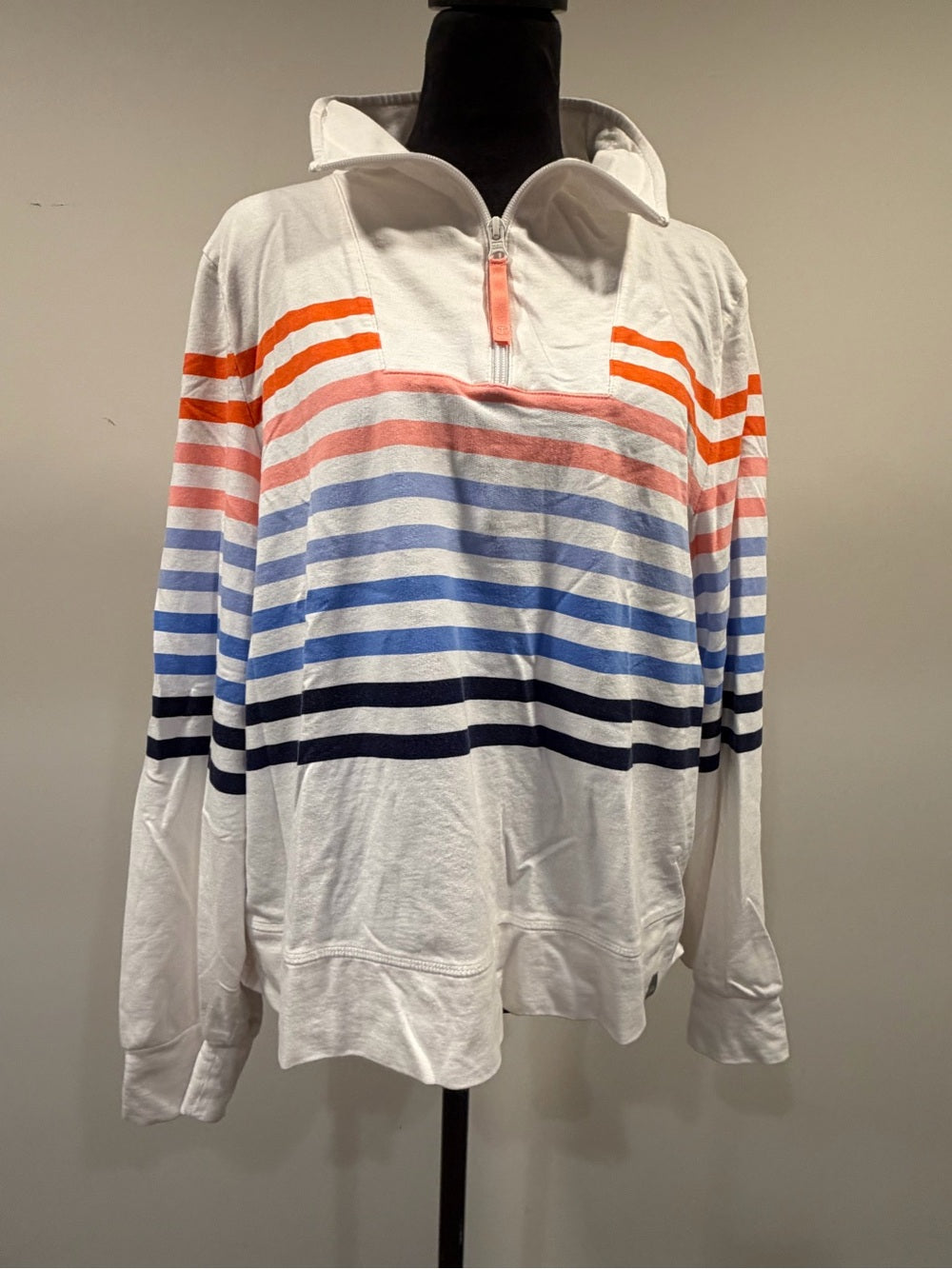 T by Talbots Multicolor Striped Quarter Zip Pullover Sweatshirt GT-0212