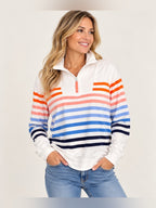 T by Talbots Multicolor Striped Quarter Zip Pullover Sweatshirt GT-0212