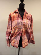 Pink Orange Purple Plaid Button Down Flannel Shirt Shacket GT-0213