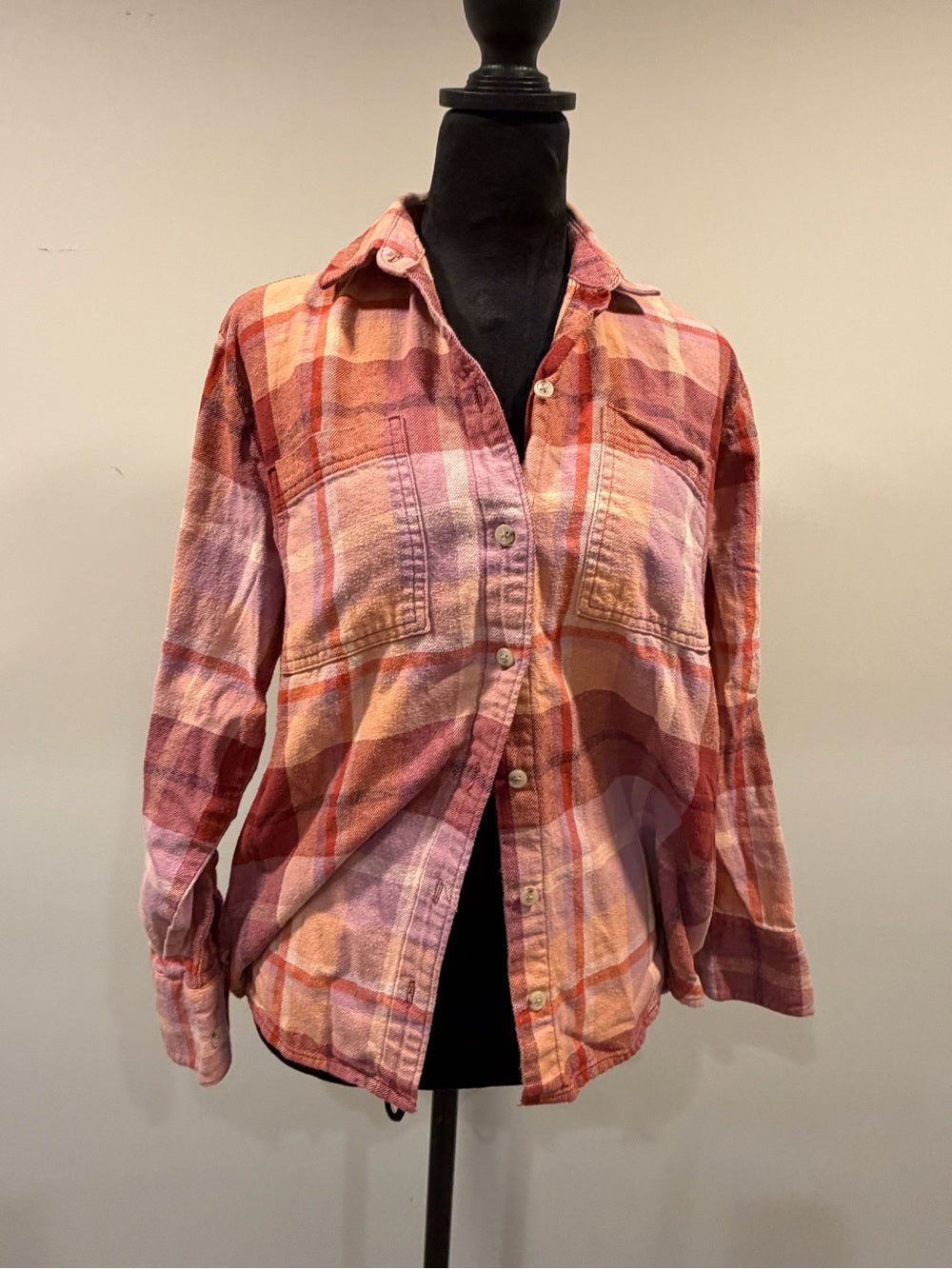 Pink Orange Purple Plaid Button Down Flannel Shirt Shacket GT-0213