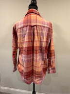 Pink Orange Purple Plaid Button Down Flannel Shirt Shacket GT-0213