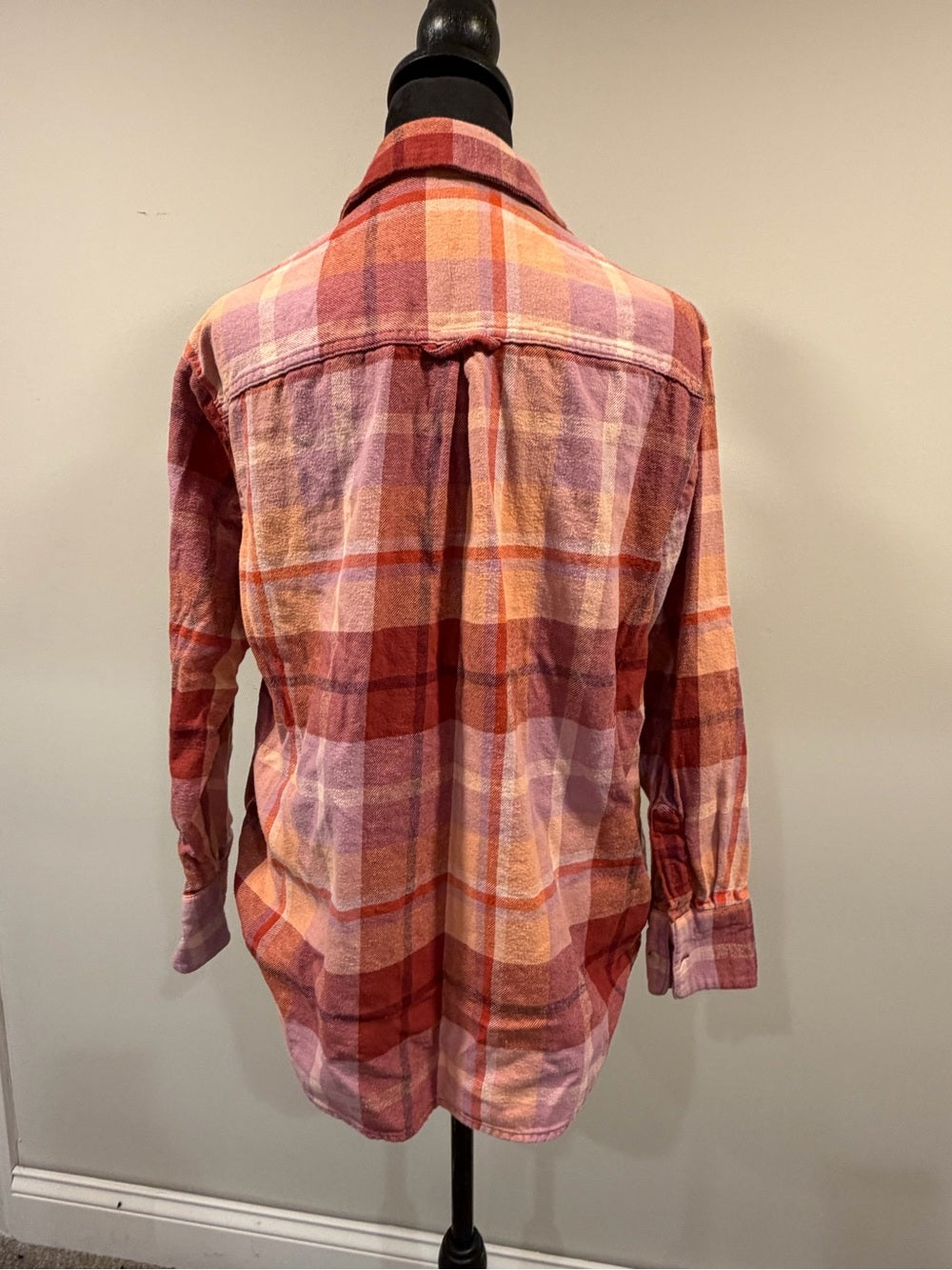 Pink Orange Purple Plaid Button Down Flannel Shirt Shacket GT-0213