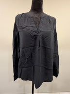 Madewell Black Split Neck Long Sleeve Blouse M Gathered Back GT-0214