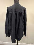 Madewell Black Split Neck Long Sleeve Blouse M Gathered Back GT-0214