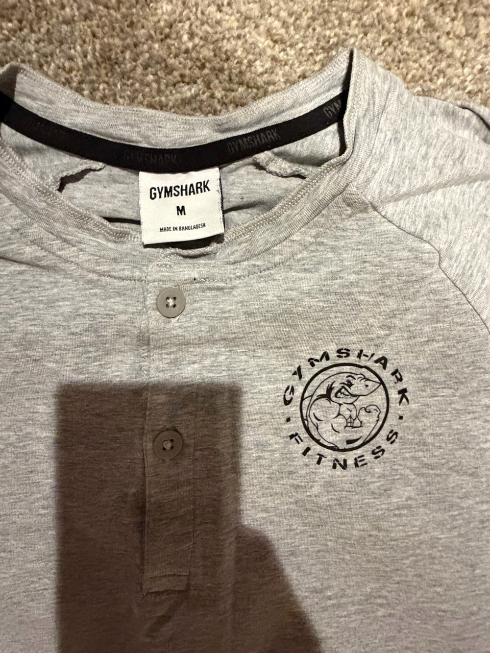 Gymshark Fitness Gray 3/4 Sleeve Henley Workout Shirt M GT-0215
