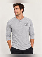Gymshark Fitness Gray 3/4 Sleeve Henley Workout Shirt M GT-0215