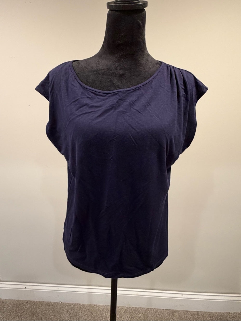 Eileen Fisher Navy Blue Viscose Stretch Cap Sleeve Top S GT-0216