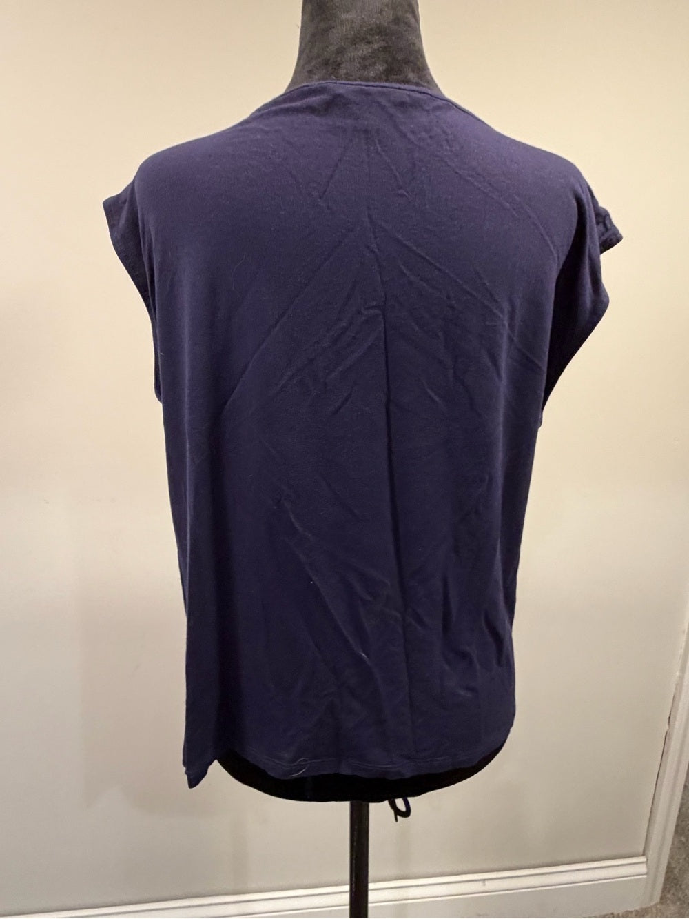 Eileen Fisher Navy Blue Viscose Stretch Cap Sleeve Top S GT-0216