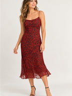 Breakin Loose Red Black Leopard Print Midi Slip Dress 15/16 GT-0218