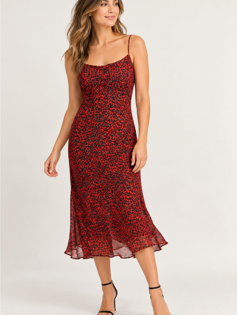 Breakin Loose Red Black Leopard Print Midi Slip Dress 15/16 GT-0218