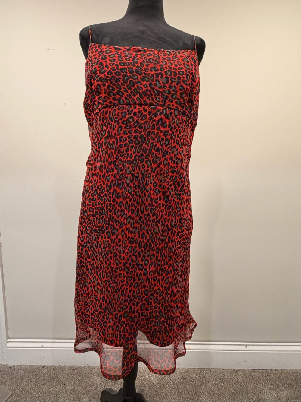 Breakin Loose Red Black Leopard Print Midi Slip Dress 15/16 GT-0218