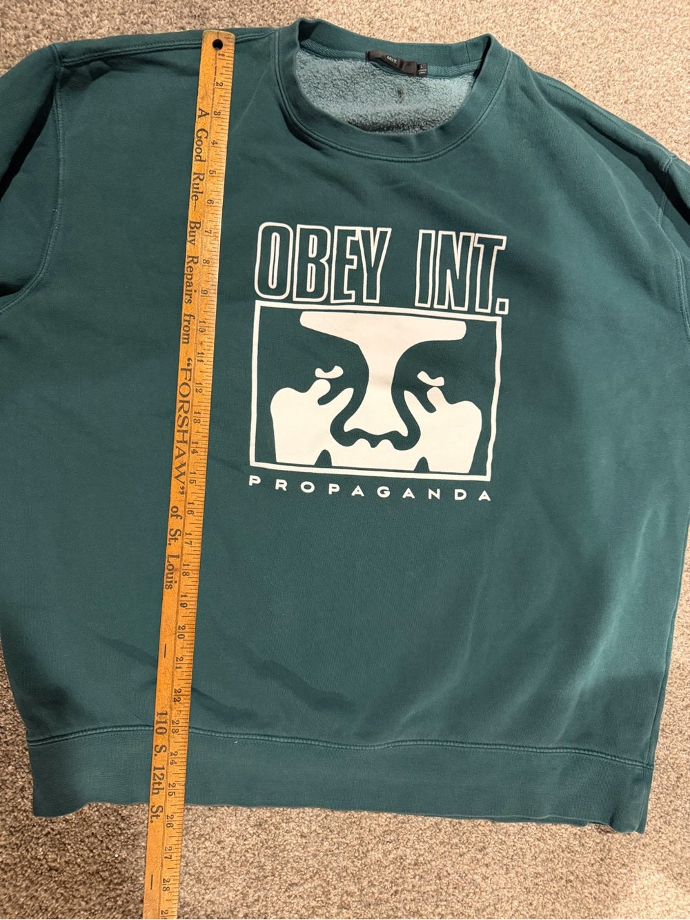 OBEY Propaganda Icon Face Graphic Teal Green Crewneck Sweatshirt GT-0219