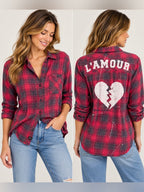 Rails L’Amour Broken Heart Red Plaid Flannel Shirt XS GT-0221