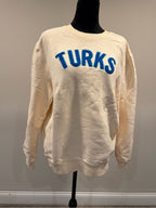 OKAICOS Turks Cream Blue Chenille Letter Crewneck Sweatshirt L GT-0222