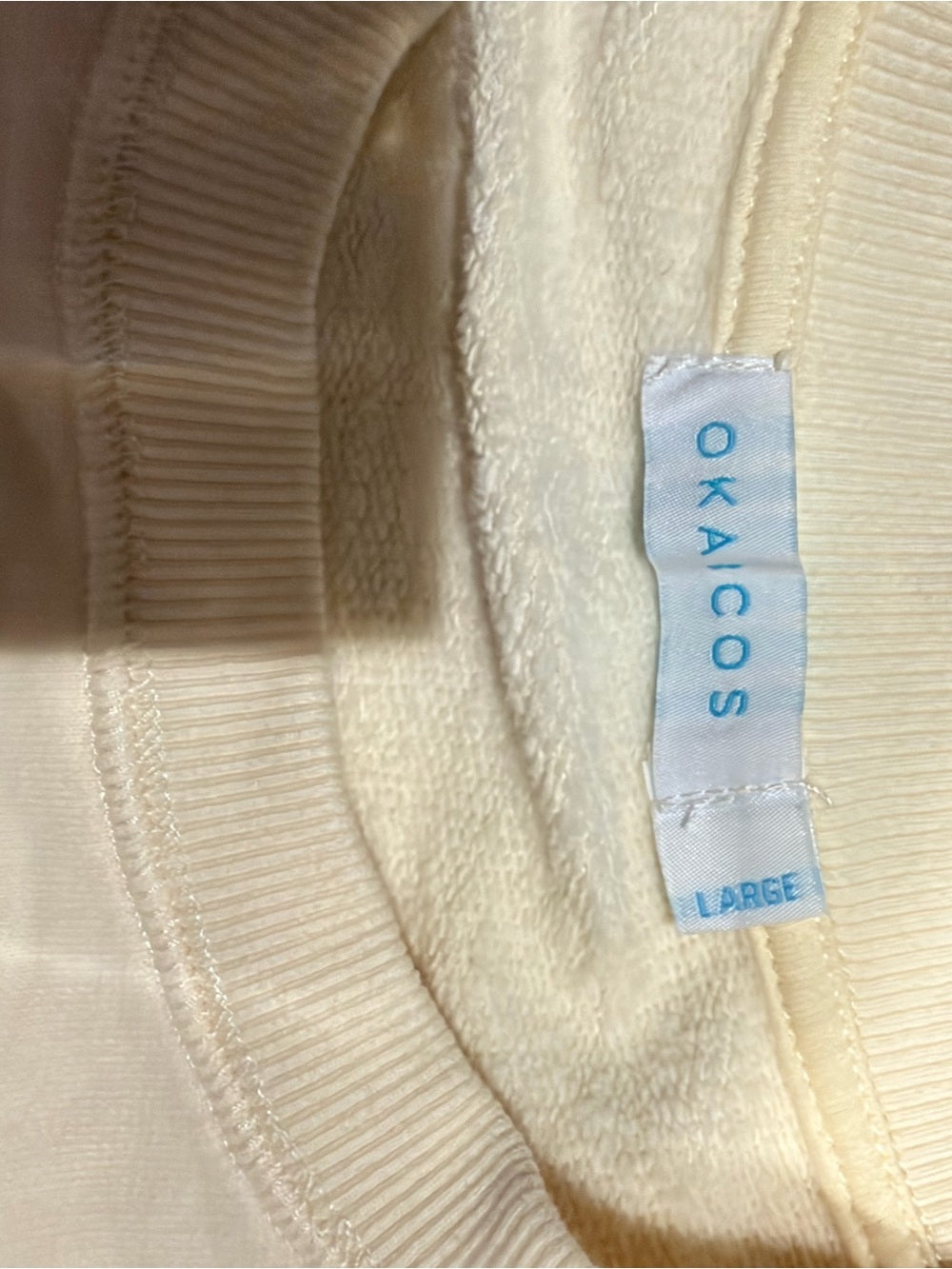 OKAICOS Turks Cream Blue Chenille Letter Crewneck Sweatshirt L GT-0222