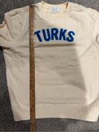 OKAICOS Turks Cream Blue Chenille Letter Crewneck Sweatshirt L GT-0222