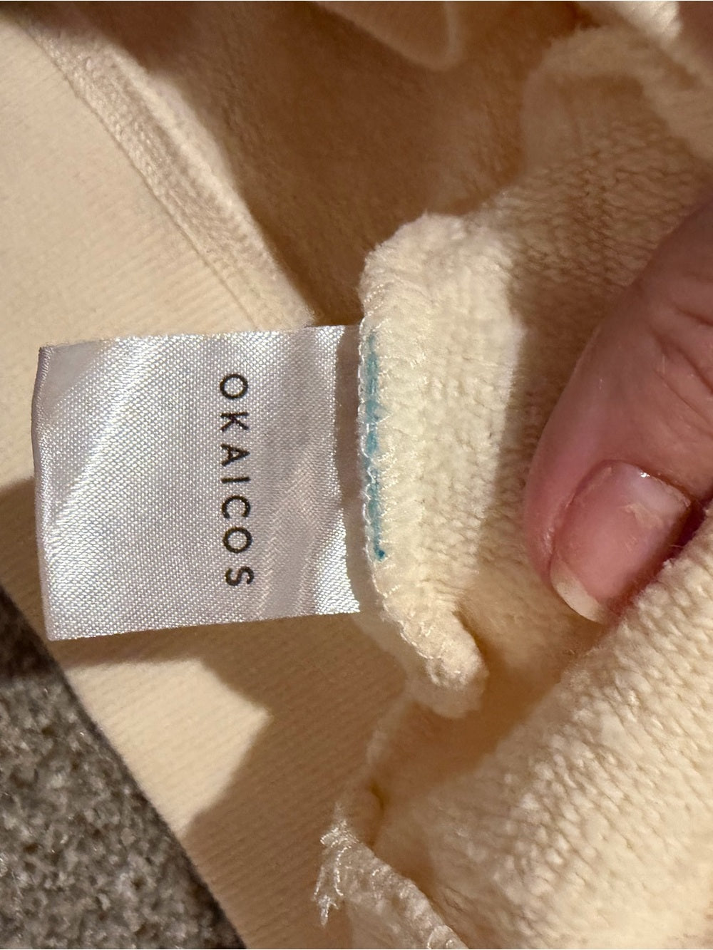 OKAICOS Turks Cream Blue Chenille Letter Crewneck Sweatshirt L GT-0222