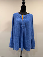 Out From Under Blue Terry Cloth Oversized Henley Pullover GT-0223