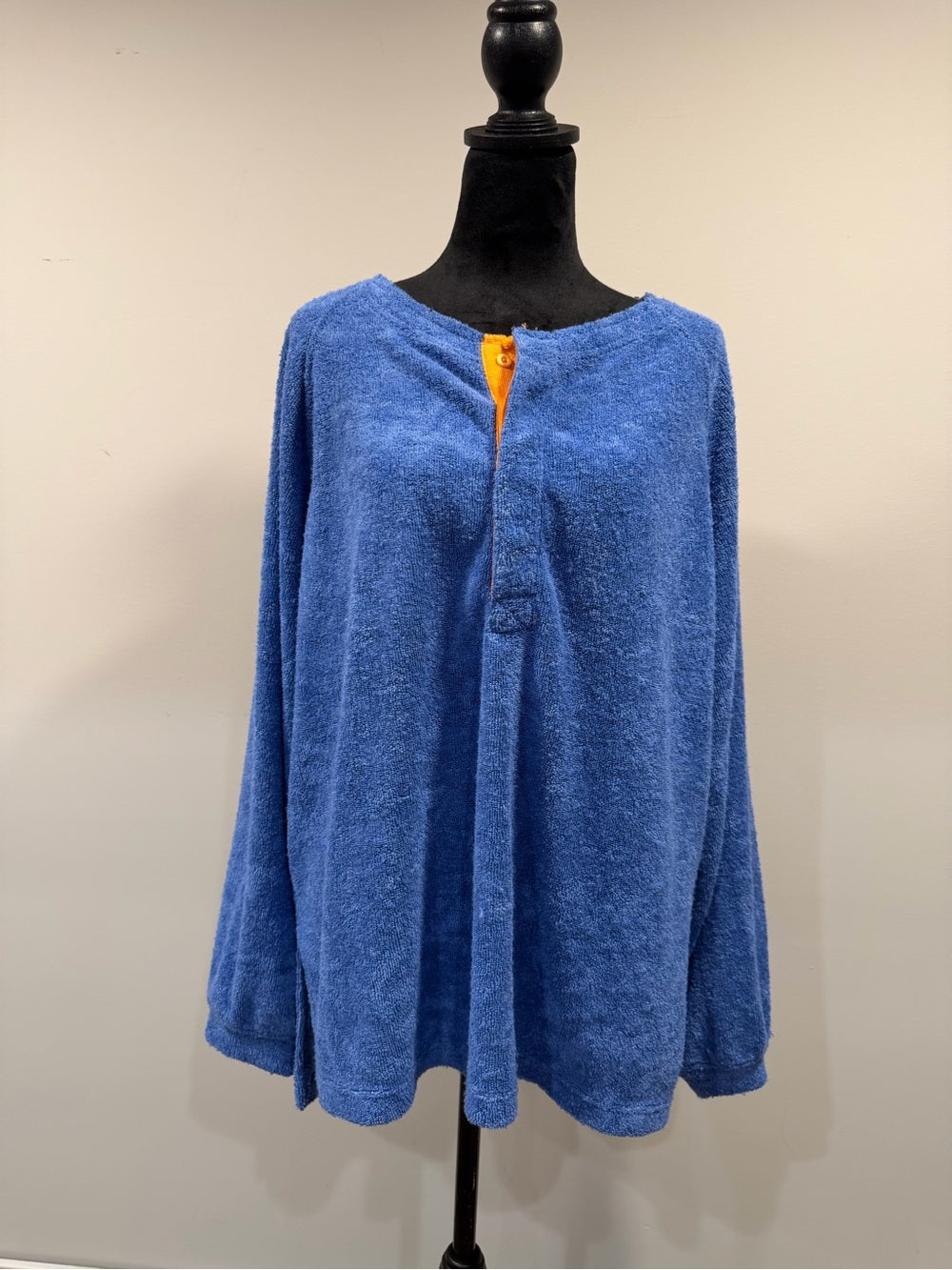 Out From Under Blue Terry Cloth Oversized Henley Pullover GT-0223