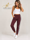 Athleta Venice Side Stripe Joggers Burgundy Size S Track Pants GT-0257