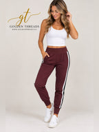 Athleta Venice Side Stripe Joggers Burgundy Size S Track Pants GT-0257