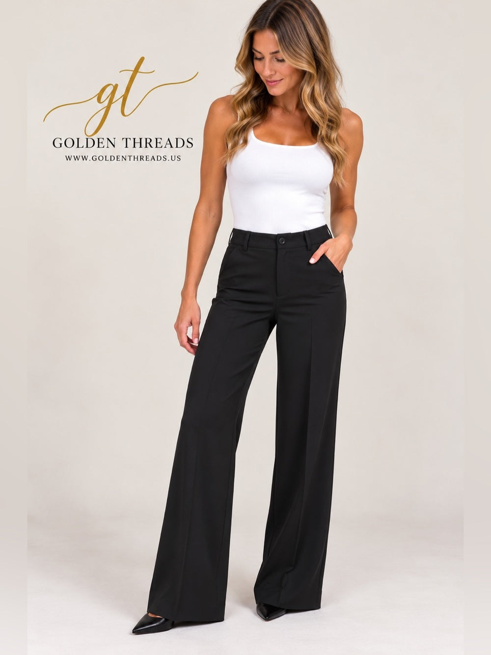 Armani Collezioni Black Tailored Dress Pants Size 4 Wide Leg GT-0259