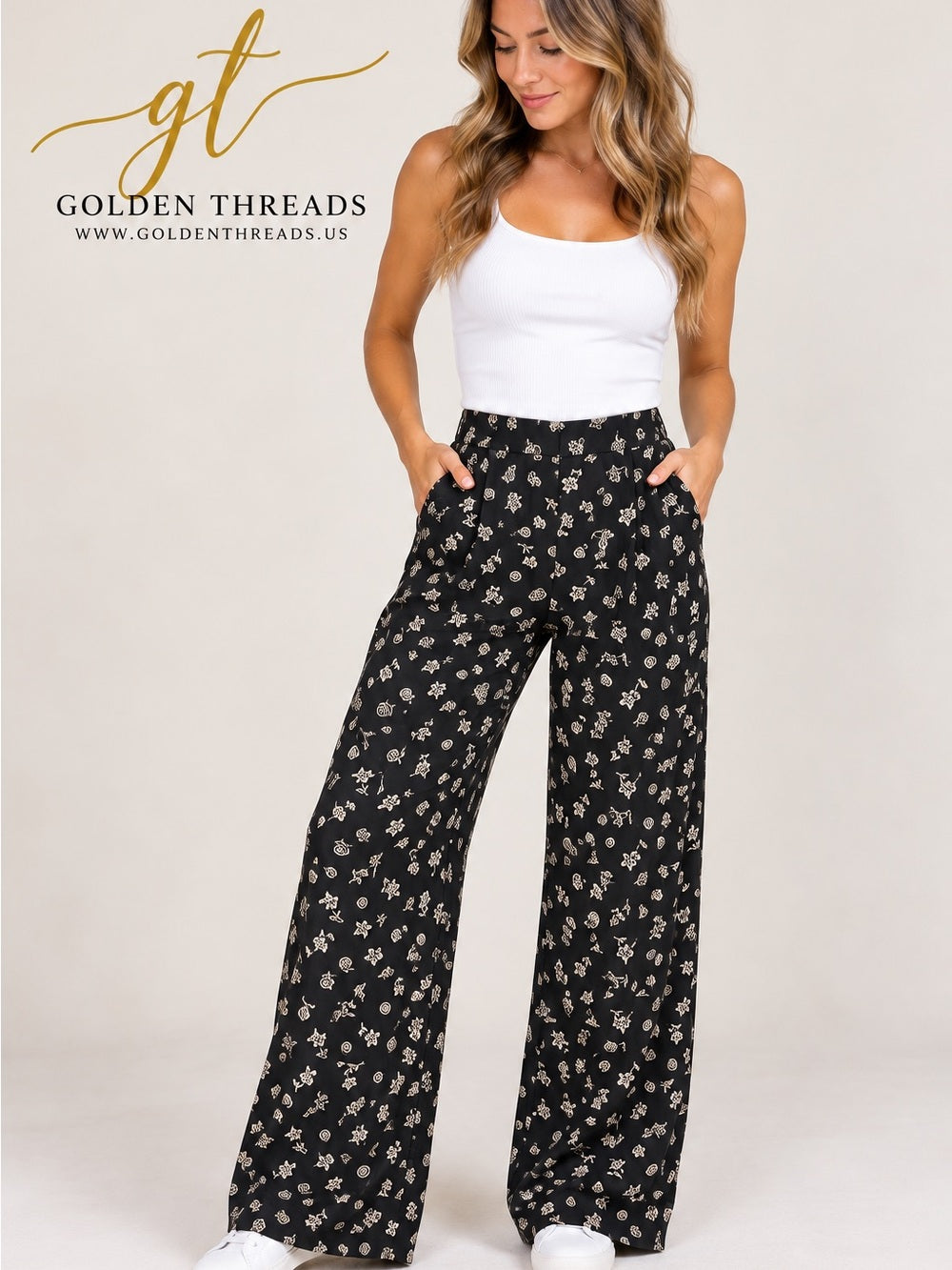 Pendleton Classic Black Floral Wide Leg Pants Size 6 Vintage GT-0291