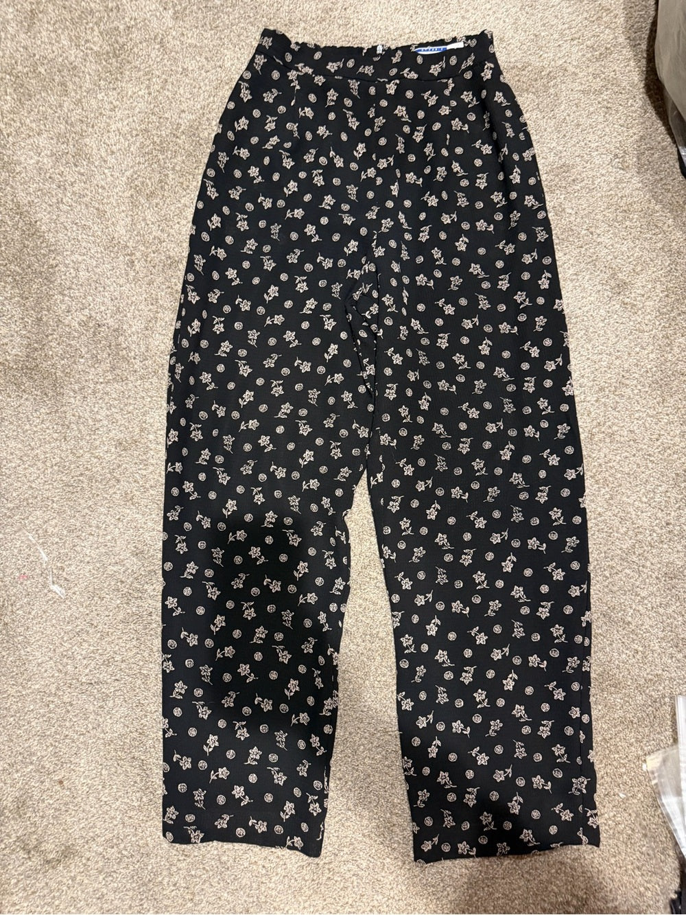 Pendleton Classic Black Floral Wide Leg Pants Size 6 Vintage GT-0291